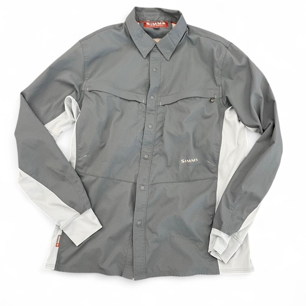 Simms Fishing Shirt Long Sleeve Button Up Light Green Quick Dry Mens Size medium